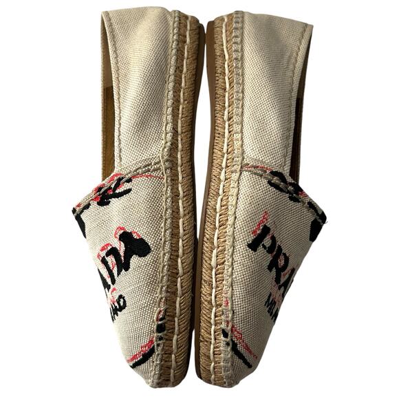 PRADA Embroidered Logo Canvas Espadrille EU 38 US 8 Beige Slip On Flats - Picture 7 of 12